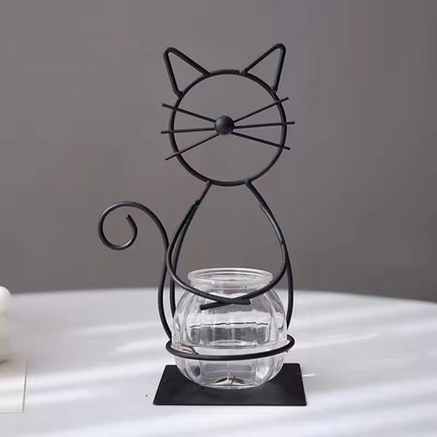 GlassGarden Iron Glass Flamingo and Cat Flower Vase