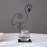 GlassGarden Iron Glass Flamingo and Cat Flower Vase