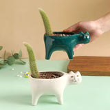 KittyBloom Ceramic Cat Plant Pot and Planter