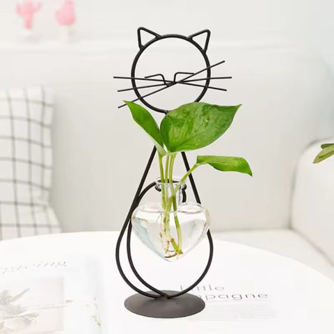 PurrfectBloom Iron Glass Cat Flower Vase